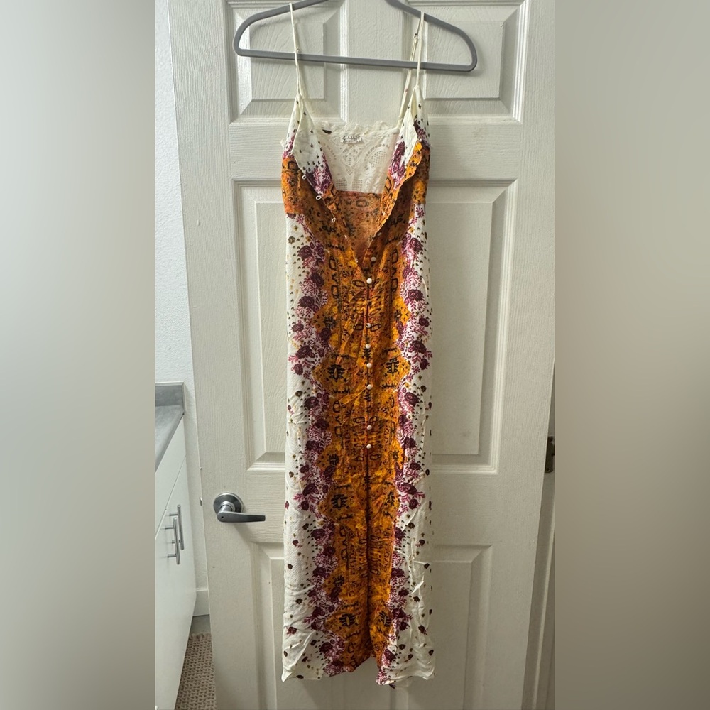 Free People  Bohemian Maxi Dress - Orange and Cream